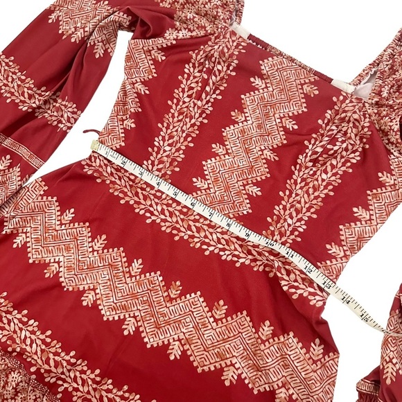 NEW Hale Bob Women's Grazia Jersey Mini Dress Red Print Belted Balloon Sleeve M - Picture 4 of 9